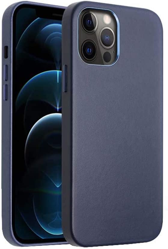Étui en cuir iPhone 12 Pro bleu antichoc 6,1 pouces protection intégrale