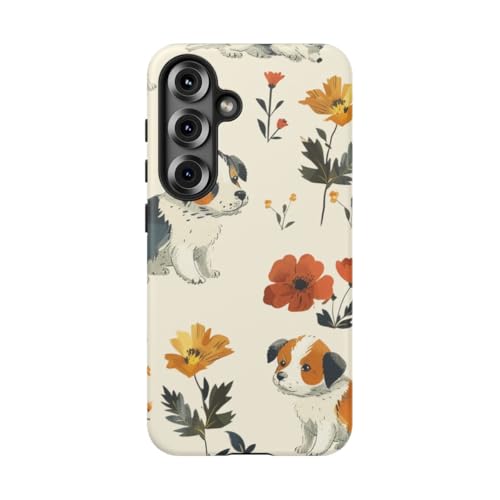 Coque Samsung S25 chiot mignon imprimé fleuri pour apporter de la douceur à votre écran