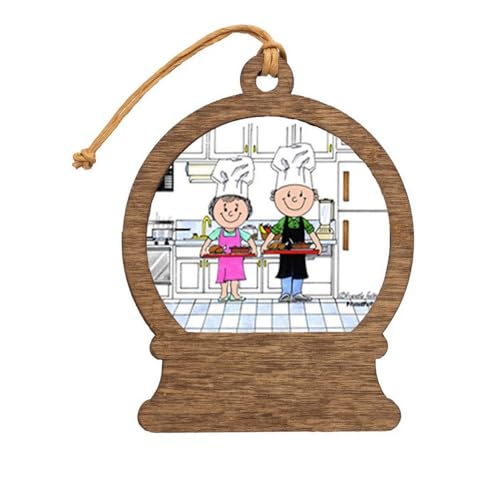 PrintedPerfection.com Personalized Chef Couple, with Hat Wooden Snow Globe Shaped Christmas Ornament