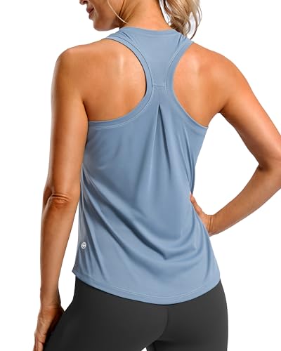 Women's Workout Tank Tops Racerback Athletic Gym Shirts,Dusty Blue,L