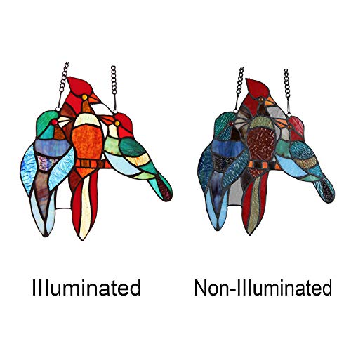 image for ARTZONE Stained Glass Window Hangings, 3 Birds in Stained Glass Window