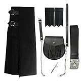 Tartanista - Conjunto para hombre - Kilt escocés/sporran/complementos - Negro liso - UK40 (102 cm)