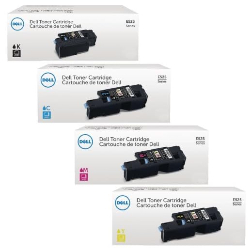 Genuine Dell E525W Toner Set for Dell E525W Color Laser All-in-One Multifunction Wireless and Cloud Ready Printer, 4 Pack