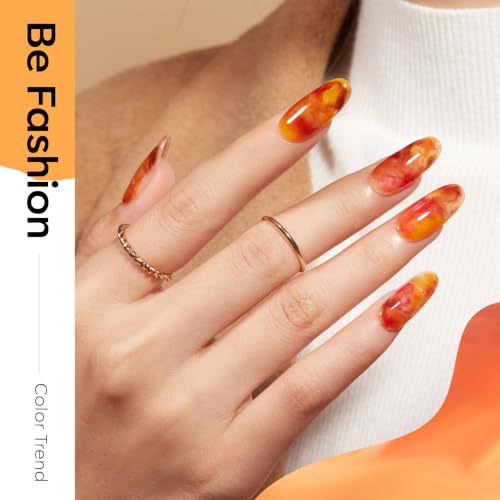 Image of modelones Jelly Tortoise Fall Gel Nail Polish Set, Halloween Tortoiseshell | 6 Transparent Colors Brown Amber Orange Carame Dark Red Pumpkin Gel Nail Polish Kit, Soak Off UV Nail Art DIY Salon at Home