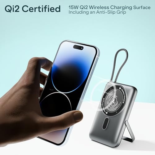 Image of Boat Qi2 Certified PB330 Pro Magsafe 10000mAh Power Bank,15W Wireless Fast Charging, Digital Display, Built-in Retractable Stand & Cable for iPhone 15 /16 /17 /Pro /Max /Air /S25 /Ultra /Pixel (Ash Black)