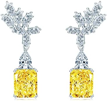 Dangle Earrings for Women, Sterling Silver Earring Oval Yellow Cubic Zirconia Diamond Drop Anniversary Birthday Christmas Valentine's Day Gifts for Her Hypoallergenic