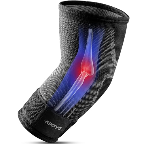 Image of APOYO Elbow Brace for Tendonitis and Tennis Elbow, Elbow Compression Sleeve, Tennis Elbow Brace for Women and Men w / Adjustable Strap for Tennis Elbow Relief, Weightlifting, Arthritis, Workouts,