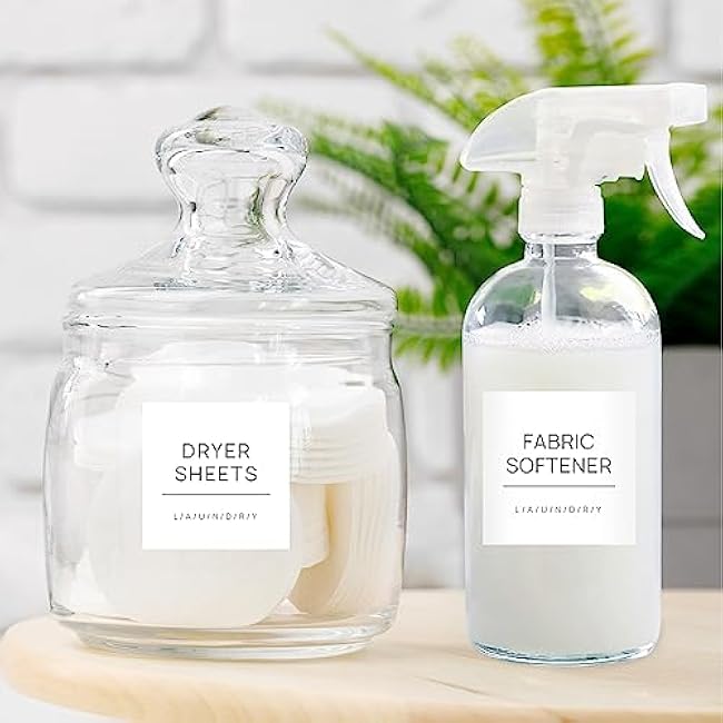 Laundry Labels for Jars,16 PCS Minimalist Laundry Room Labels,Removable Waterproof Cleaning Labels for Containers,Laundry Room Storage Organization,with 2 Blank Labels (White)