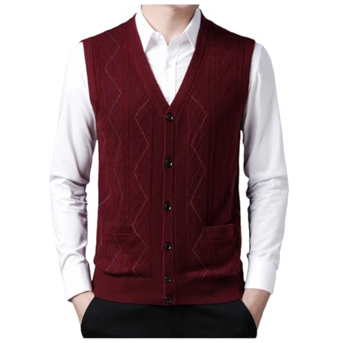 Men's Autumn And Winter Single Buckle Sweater Vest Rhombus V-Neck Body Type Sweaters