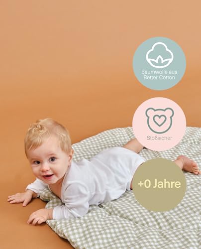 molis&co - Krabbeldecke Runder für Baby 100x5 cm - 100% Baumwolle (OEKO-TEX) - Spielmatte Baby Multifunktional, Dick & weich gepolstert - Ideal als Babydecke & Spieldecke Baby - Mint Tea