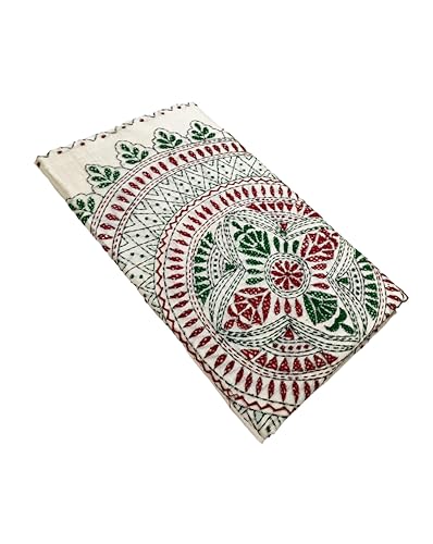 Image of SHRISTI CLOTHINGS Women's Hand Embroidered Cotton Silk Kantha Stitch Saree with Blouse Piece (J420824 OFFWHITED90)