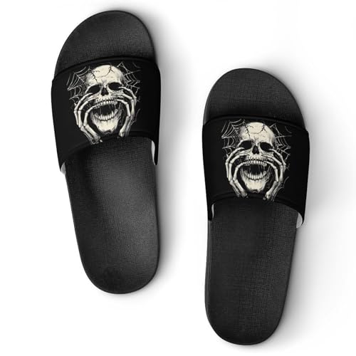 Skull and Spider Web Non Slip Slides Sandals for Women Men Quick Drying Shower Shoes for Bathroom Pool Beach
