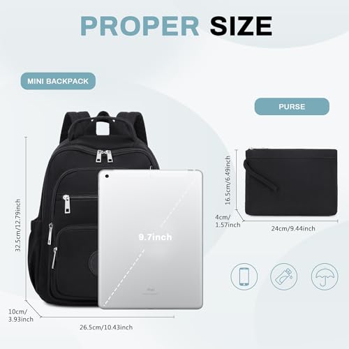 Image of Sisipoet Mini Backpack for Women, 2pcs Small Backpack for Ladies Bookbag Purse for Women with Handy Wallet and Luggage Strap, Black
