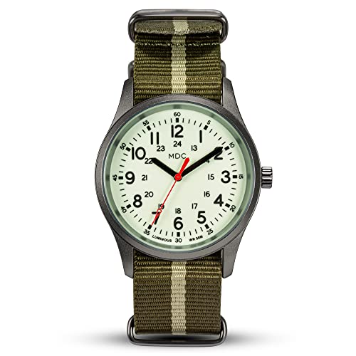 Military Analog Wrist Watches for Men, Mens Army Field Tactical Sport Watch Work Watch, Outdoor Casual Quartz Wristwatch - Glow in The Dark Luminous, 5ATM Waterproof, Green Nylon Band by TACTIEN