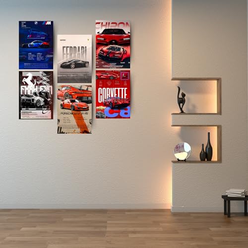 Image of Posters Inc A4 Super Cars Poster Pack of 6 - Room Decor Aesthetic Stuff, Wall Stickers For Home Decoration of Living Room, Bedroom & Office For Motor Sport Enthusiasts - With Glue Dots