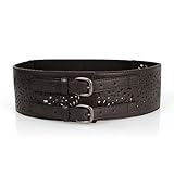 BMC Double Buckle Style Thick Elastic Cut Out Faux Leather Fashion Belt