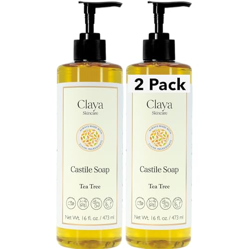 Image of Claya Tea Tree Liquid Castile Soap - Organic Ingredients, Biodegradable, and Clarifying, Gentle for Skin and Multi-Purpose (2 Pack of 16 fl oz (Pump Cap))
