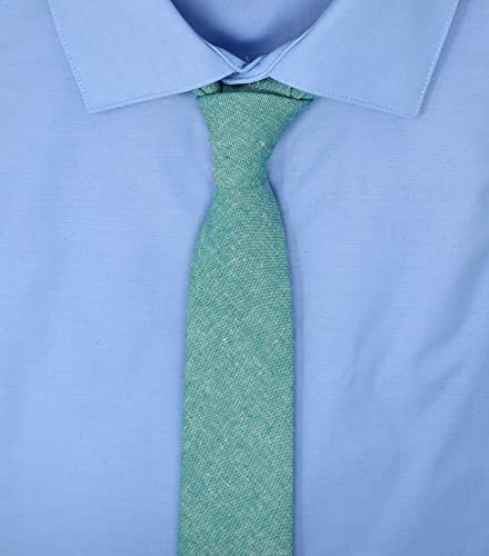 Image of Men's Chambray Cotton Skinny Necktie Tie Textured Distressed Style - 2.5 inch Width
