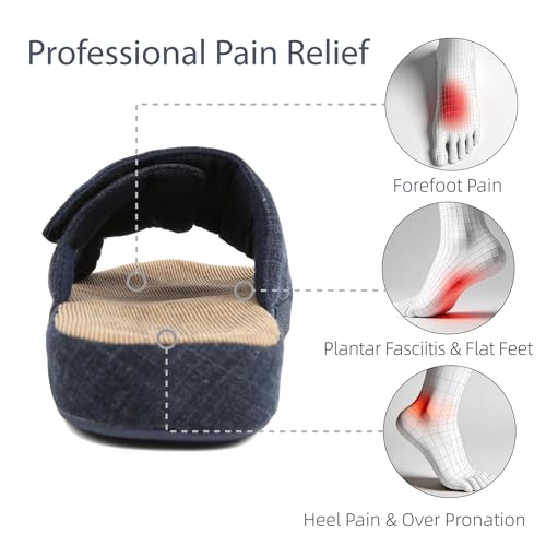 Image of Adjustable House Slippers for Men with Arch Support Rubber Sole | Thick Memory Foam Insole Indoor Outdoor Slides Breathable Fabric Material