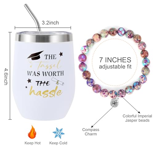 Kolewo4ever 10-Piece Graduation Gift Set: Congratulations Gifts - 12 OZ Insulated Tumbler, Candle, Keychain, Bracelet, Makeup Bag, Socks, Greeting Card, Bath Bombs for Women & Girls College Graduation - Image 2