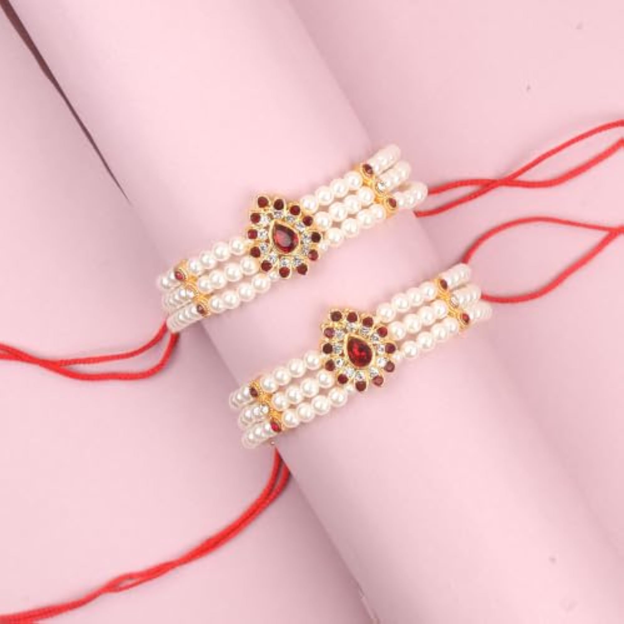 Latest Finish Red Colour Armlets with Pearl Beaded Bajuband