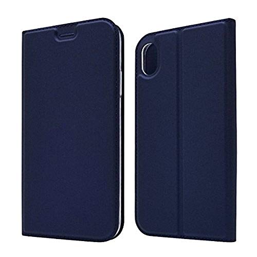 iphone XR 手帳型 ケース iphone XR 携帯 カバー Cavor 柔らかい材質 クラシックPUレザーケーススリムフォリオブックカバー クレジットカードスロット付き ノートブック型スタンドホルダー マグネット閉鎖 iphone XR カバー 財布型 内蔵磁気 横置きスタンド 機能 軽量 超薄型 耐摩擦- ブルー