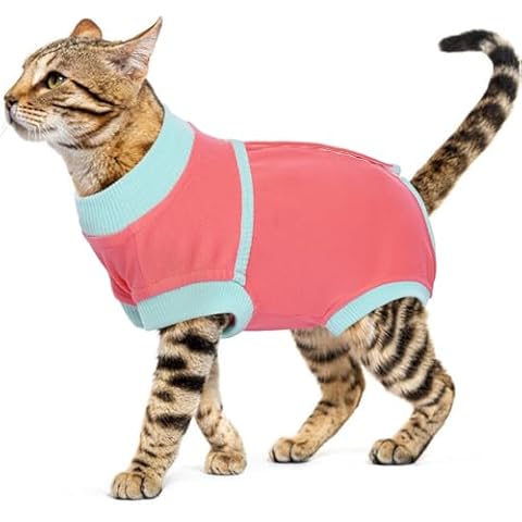 FUAMEY Cat Recovery Suit,Female Cat Spay Suit Kitten Surgery Onesie Cat Bodysuit Alternative to Cone Collars,Preventing Cats from Licking Abdominal Wounds Skin Protector Weaning Clothes Pink M Cover