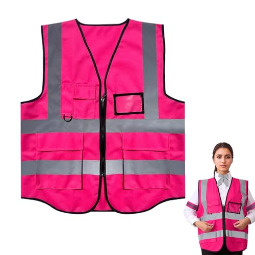 Rosa Sicherheitsweste mit Taschen und ReißverschlussWarnweste Pink, Warnweste Damen, für Erwachsene