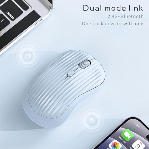 Image of ONE-UP Wireless Mouse, 2.4G + BT, Rechargeable Battery, 4-Key, DPI: 800 /1200 /1600, Silent, Type-C, USB Nano Receiver, Ergonomic, Portable, for Laptop, Chromebook, PC, Mac, Windows (Blue)
