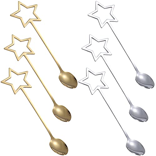 Cucharas de Acero Inoxidable, NALCY Cucharas de Estrella, Cucharillas Postre Cuchara de Café 14,5 cm de Acero Inoxidable para Sopa, Helado, Torta de Arroz (6 piezas)