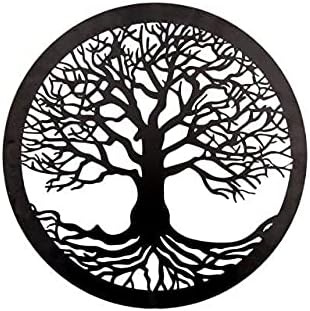 Annibells Black Tree Of Life Metal Round Wall Art Garden Sculpture Plaque Home Decor 40cm