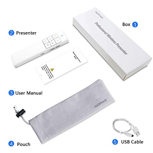 Norwii N99 Air Mouse Präsentationsclicker mit Pointer, wiederaufladbarer Clicker für PowerPoint-Präsentationen, PowerPoint-Clicker, Präsentationsfernbedienung, kabelloser Presenter, Handmaus - Weiß