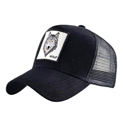 ABOURBAY Unisex Animal Mesh Trucker Hat Snapback Square Patch Baseball Caps, Black Wolf, One size