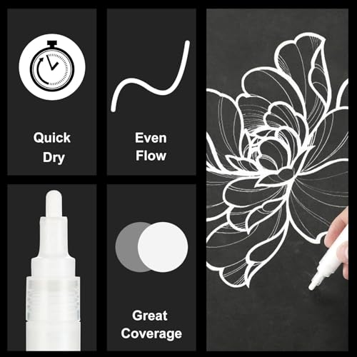 Image of SFAIH White Paint Markers Pens - 4 Pack 2-3MM Medium Tip Acrylic White out Markers for Rock Painting, Wood, Metal, Fabric, Plastic, Canvas, Glass, Ceramic, Diy Crafts, Drawing, Tire, Correction