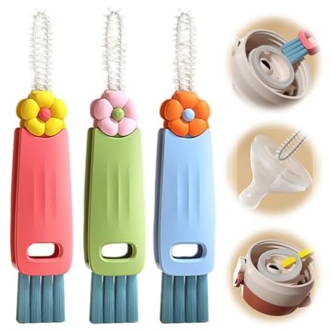 2025 New 3 in 1 Cup Lid Cleaning Brush, Multifunctional Portable Crevice Cleaning Brush Set for Baby Bottle Gap Tight Spaces, Rotatable Cleaning Brush Cup Lid Cleaner (3 Pcs) Cover