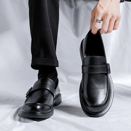 Men's Leather Dress Slip-on Penny Loafers Black Round Toe Business Formal Shoes with Adjustable Buckle for Casual Outdoor Daily4