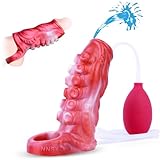 TDLPlus Squirting Wassersprüh Penishülle - Monster Tentakel Dildo Penismanschetten mit Hodenring, Flüssig Silikon Penisstrecker Penis Sleeve für Penisvergrößerung SexSpielzeug für Männer Paare M