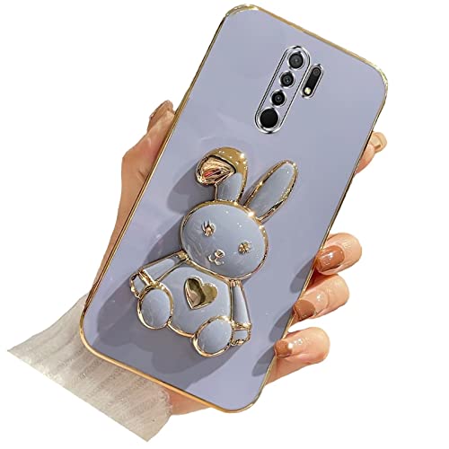 Tivenfezk pour Xiaomi Redmi 9 Lapin Invisible Béquille Coque,Ultra Mince Placage Cœur Bunny Pliant Supporter Antichocs Silicone Flexible Coque Housse Étui de Potection