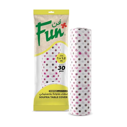 FUN BY AL BAYADER فن everyday plastic sufra disposable table cover 1x1.2m - printed sofra roll of 30 sheets-assorted colors