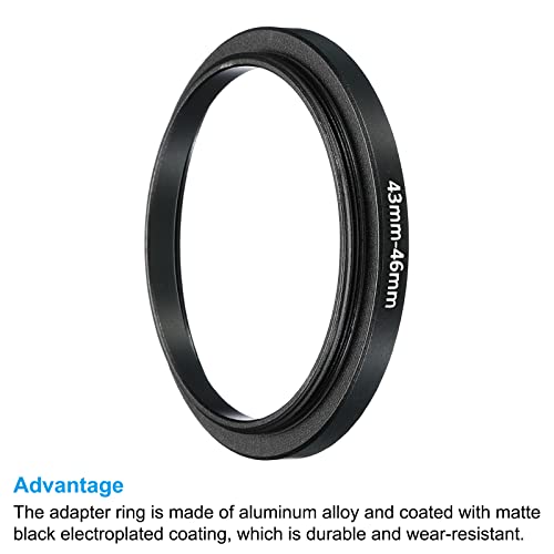 Image of PATIKIL 43mm-46mm Metal Step Up Ring, 2 Pack Camera Lens Filter Adapter Ring Aluminum Filter Adapter Ring for Camera Lenses Hood, Black