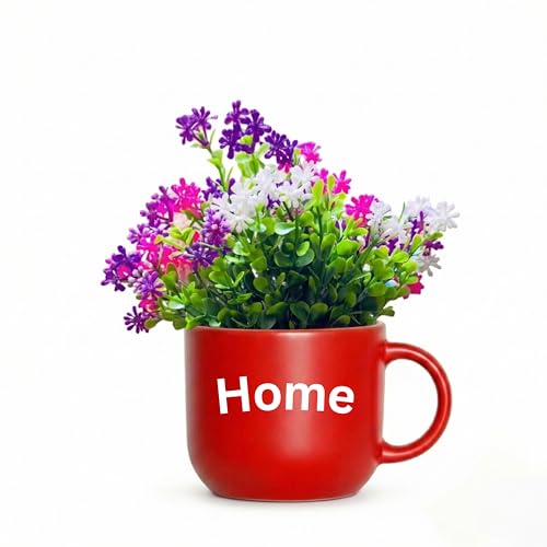 Image of Dekorly Wall Hanging Mug Planters with Artificial Flowers (20CM) - Decorative Hanging Cups, Colorful Floral Wall Decor for Living Room Bedroom Balcony Office Gift Set (3, Home Sweet Home)