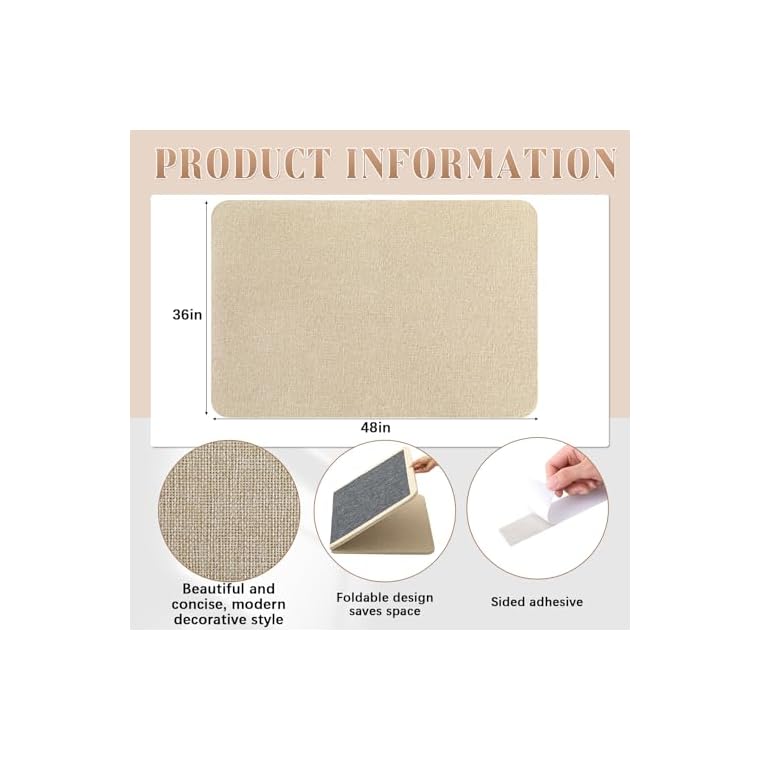 Hahafelt 48'' x 36''Linen Fabric Bulletin Board Pinboard for Walls Display Frameless Pinboard Display Notice Memory Board for Office Walls Home Kitchen Easy to Install(Brown) - Image 3