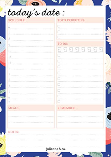 Daily Planner Notepad with Sticky Note Backing by Julianne & Co - All-in-One Undated to-Do, Schedule & Priority List Planning Pad - Portable Tear-Off Sheet Design - Small Size A5 (3 Pack)