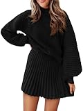 COCCKO Womens 2 Piece Skirt Sets Fall Fashion 2025 Mock Neck Ribbed Knit Sweaters And Mini Skirt Two Piece Outfits