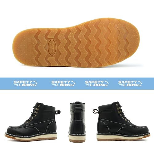 Image of Moc Toe Work Boots for Men Waterproof Soft /Steel Toe Comfortable Full Grain Leather Non Slip Wedge Outsole Construction 6 inch Workboots