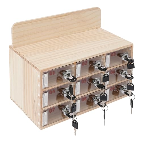 ZeStarDair 9 Slots Cell Phone Locker Box Acrylic & Wood Cell Phone Storage Locker with Door Locks and Keys Wall-Mounted Cell Phones Pocket Locker for Office School Classroom