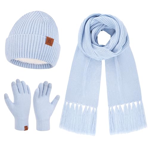 Bequemer Laden Femmes Hiver Bonnet Écharpe Longue Gants Tactiles Ensemble