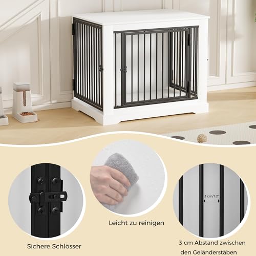 BEWISHOME Hundekäfig Möbel,81cm Hundebox für Zuhause,3 Türen,Moderne Hundekäfig für Zuhause Holz Indoor für kleine/mittlere Hunde,Beistelltisch,81x55x67.5cm,Weiß EMGL03W