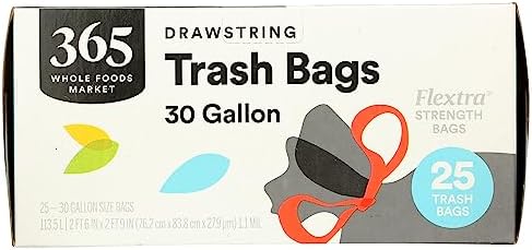 365 by Whole Foods Market, Flexible Drawstring Trash Bags 30GL, 25 Count