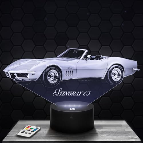 Modern LED Ambient Lamp, C3 Stingray Car, Gift Idea, Supercar Sports Vehicle Tuning Decor. Desk or Living Room Decor Lamp, C3 Stingray Car. Christmas Gift Idea for Car Fans.